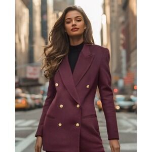 90s Liz Claiborne Wool Cashmere Blazer Jacket Size 10 Wine Double Breasted EUC